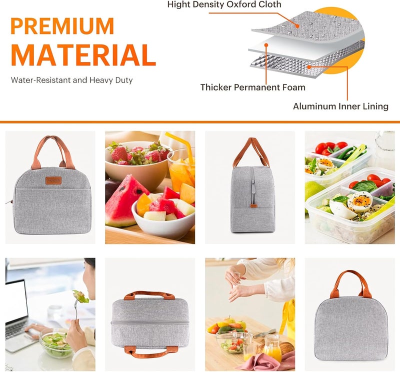 Easyfun Lunch Bag for Women & Men Adult Insulated Lunch Box, Small Leakproof Cooler Food Lunch Containers Reusable High Capacity Lunch Tote Bags for Work, Travel, Outdoor (Grey) - Image 5